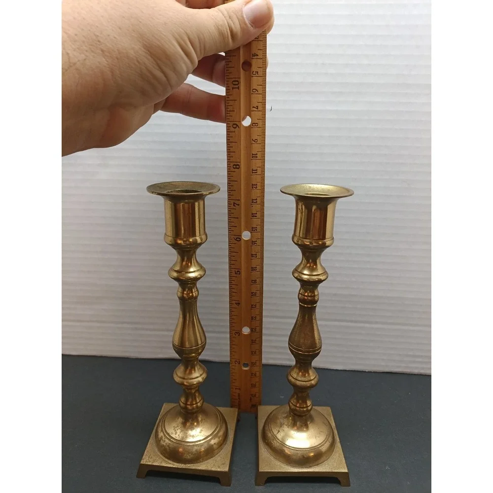 Vintage MCM ELEGANT PAIR OF BRASS CANDLE HOLDERS 7